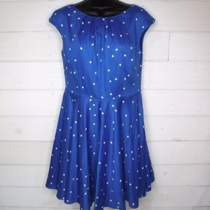 BODEN Fit and Flare Blue Polka Dot Dress, Cotton